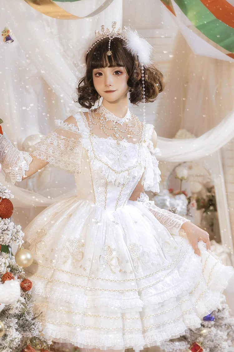 White Multi-Layer Dream Dance Print Embroidered Tulle Sweet Lolita JSK