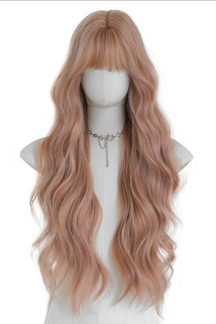 Korean Fluffy Air Bangs Romantic Long Wavy Daily Sweet Lolita Wig, Two Tones