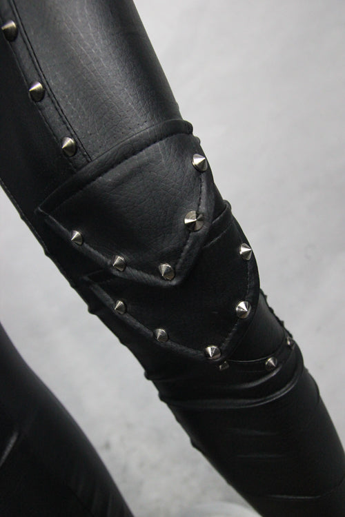 Leather Skinny Pants with Rivets and Adjustable Loops