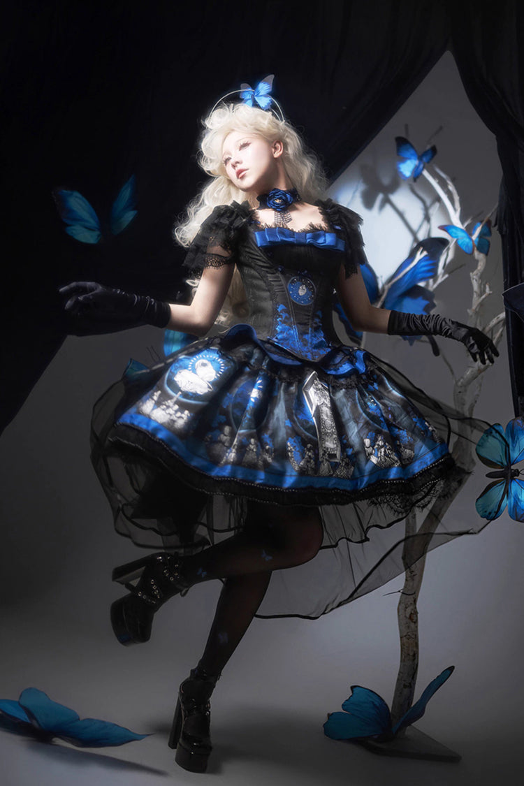 Embroidered Gothic Lolita Skirt with Print Detail