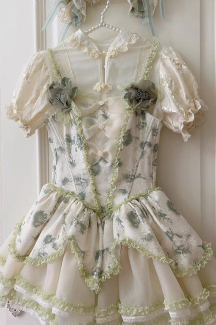 Jasmine Rain Print Stitching Lace Sweet Lolita JSK Dress in Six Colors