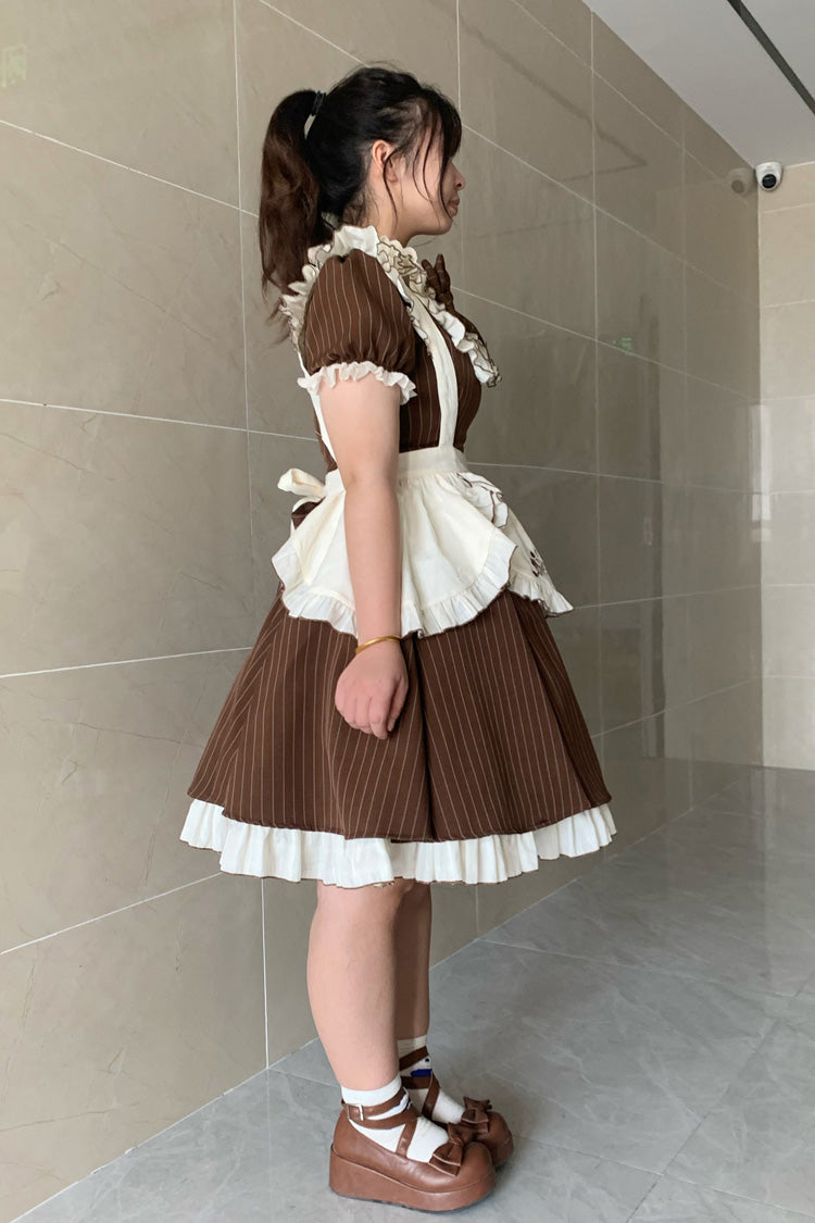 Cocoa Short Sleeve Striped Ruffle Bowknot Plus Size Maid Lolita Dress