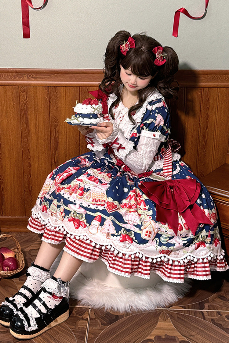 Mint Strawberry Dessert Printed Sweet Lolita Dress - Doll Collar Short Sleeved