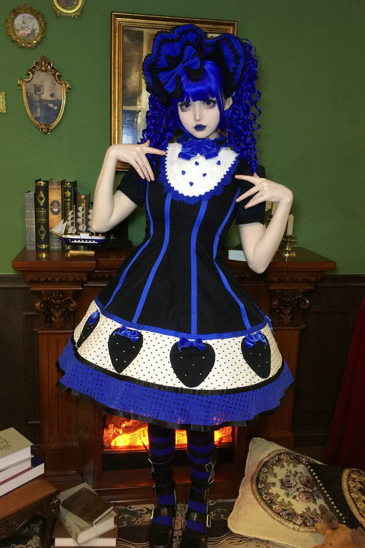 Sweet Lolita Dress with Stand Collar and Bow - Miss Peculiar Strawberry, 2 Shades
