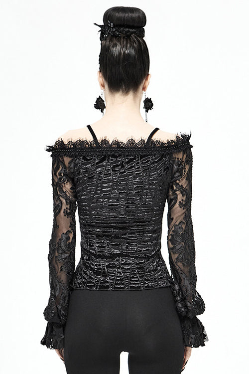 Velvet Sexy Gothic Blouse for Women with Lace Sleeves