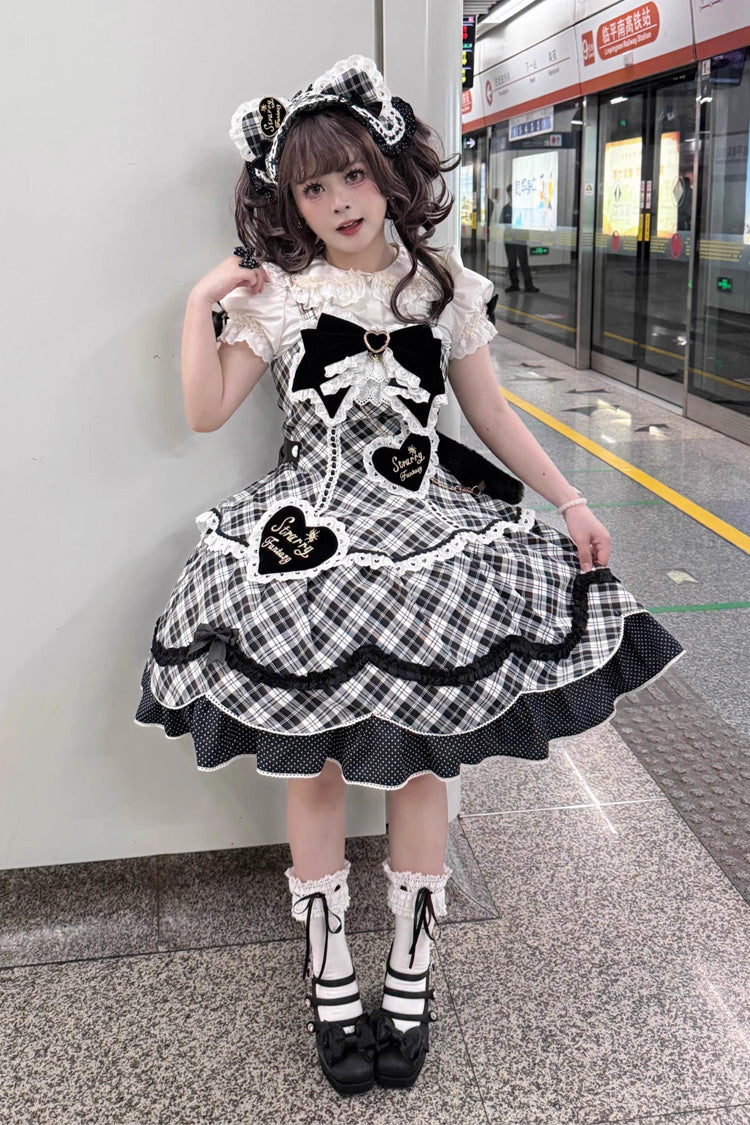 Shibuya Sweetheart Sleeveless Plaid Ruffle Bow Sweet Lolita JSK Dress