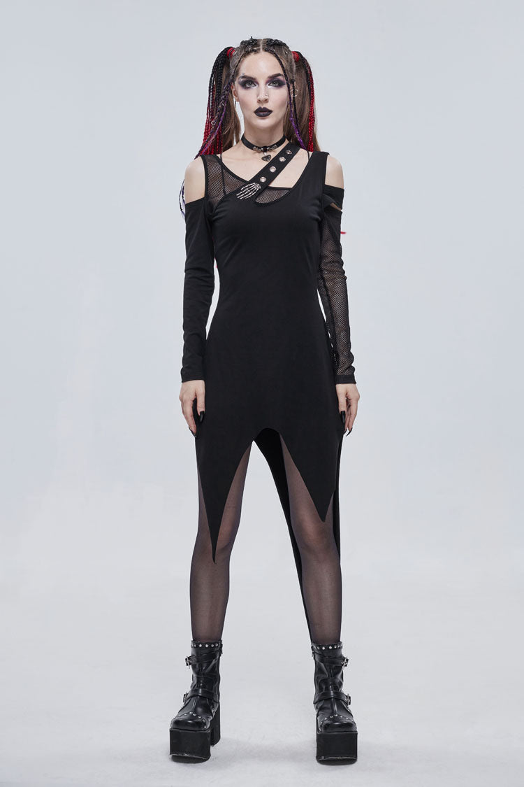 Asymmetric Distressed Ghost Buttonhole Punk Dress