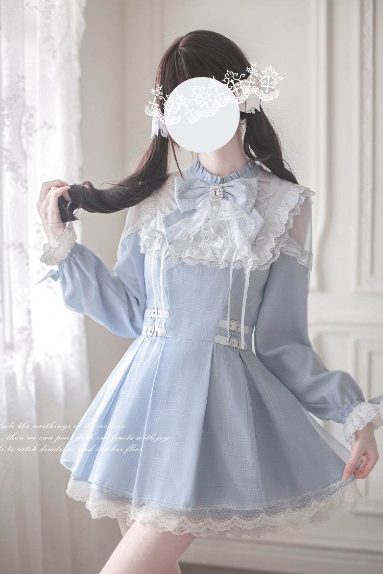 Aqua Angel Heartbeat Bow-Detailed Lace Jirai Dress