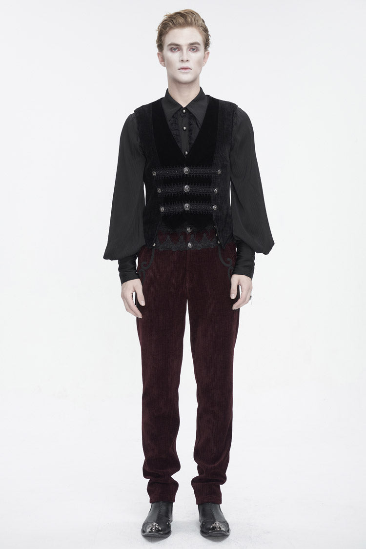 Jet Velvet Corduroy Trim Gothic Waistcoat for Men