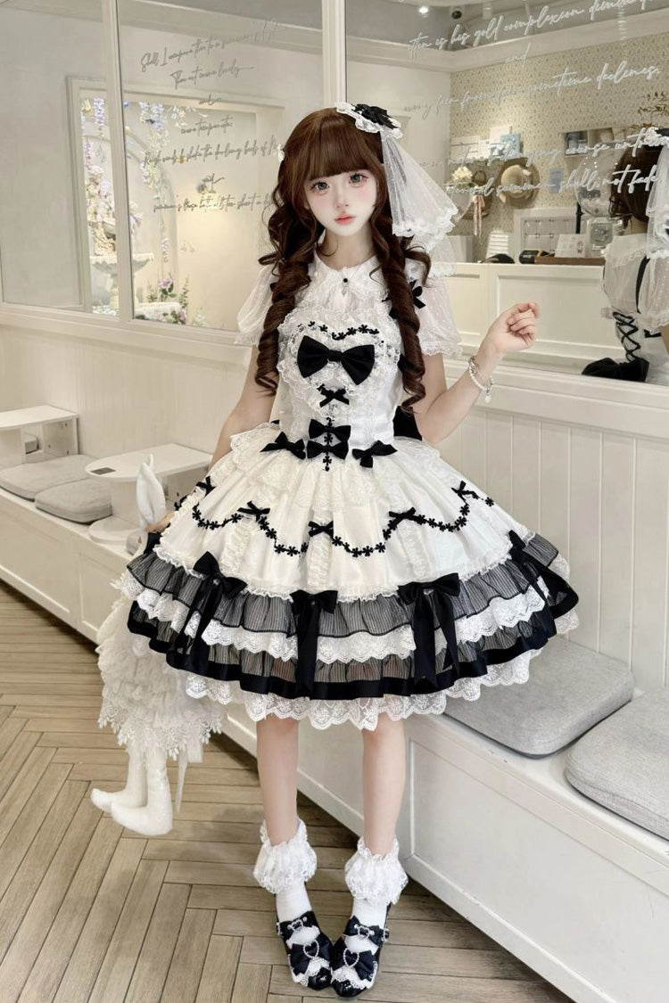 Scarlet Heart Cocoa Sleeveless Triple-Layered Ruffle Bow Lace JSK