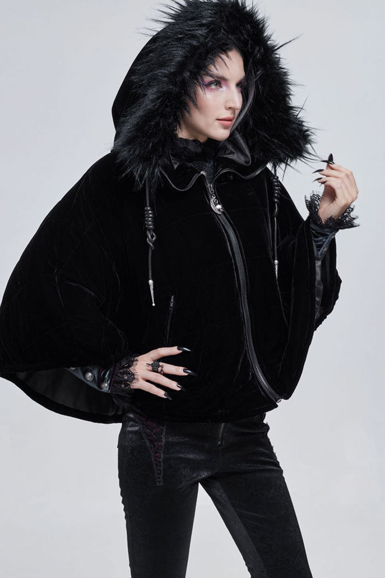 Gothic Velvet Shawl with Crescent Pendant, Zipper, Short Warm Cut