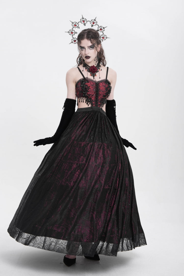 Scarlet Jacquard Floral Embroidered Ripped Gothic Slip Dress
