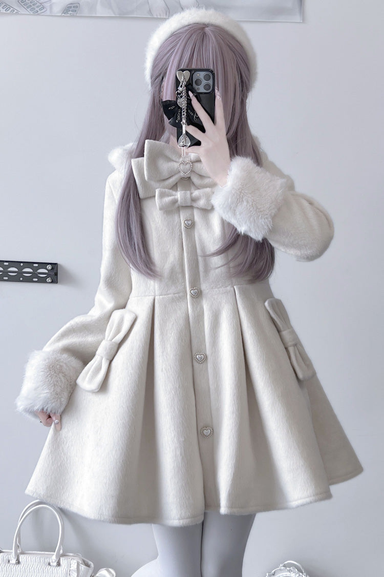 Snow Plush Thickened Long-Sleeve Bowknot Sweet Lolita Coat, Two Shades