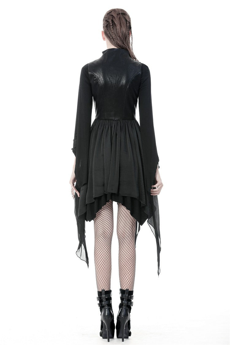 Punk Jacket with Cut-Out Chest Irregular Hem Lace-Up Buckles