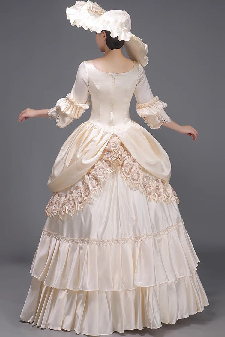 Champagne 3D Floral Multi-Layer Ruffled Victorian Dress - Sweet Vintage