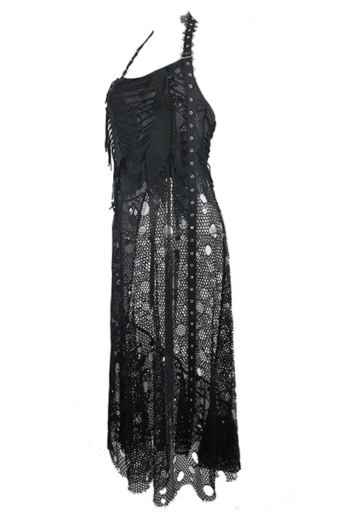 Broken Holes Mesh Peplum Halter Punk Dress