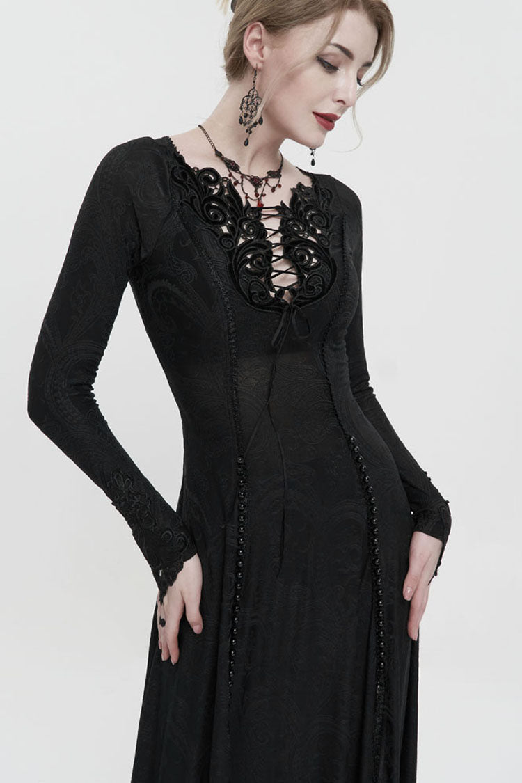 Long Knit Symmetrical Applique Chest String Gothic Dress