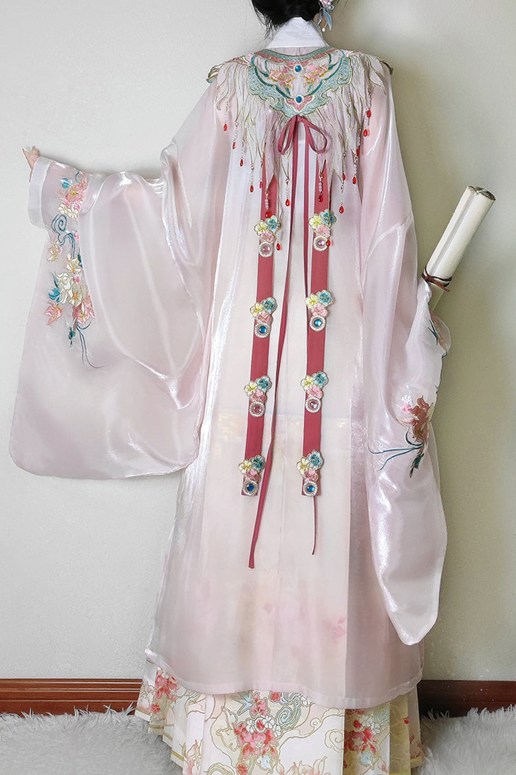 Pink Embroidered Collared Hanfu Ensemble