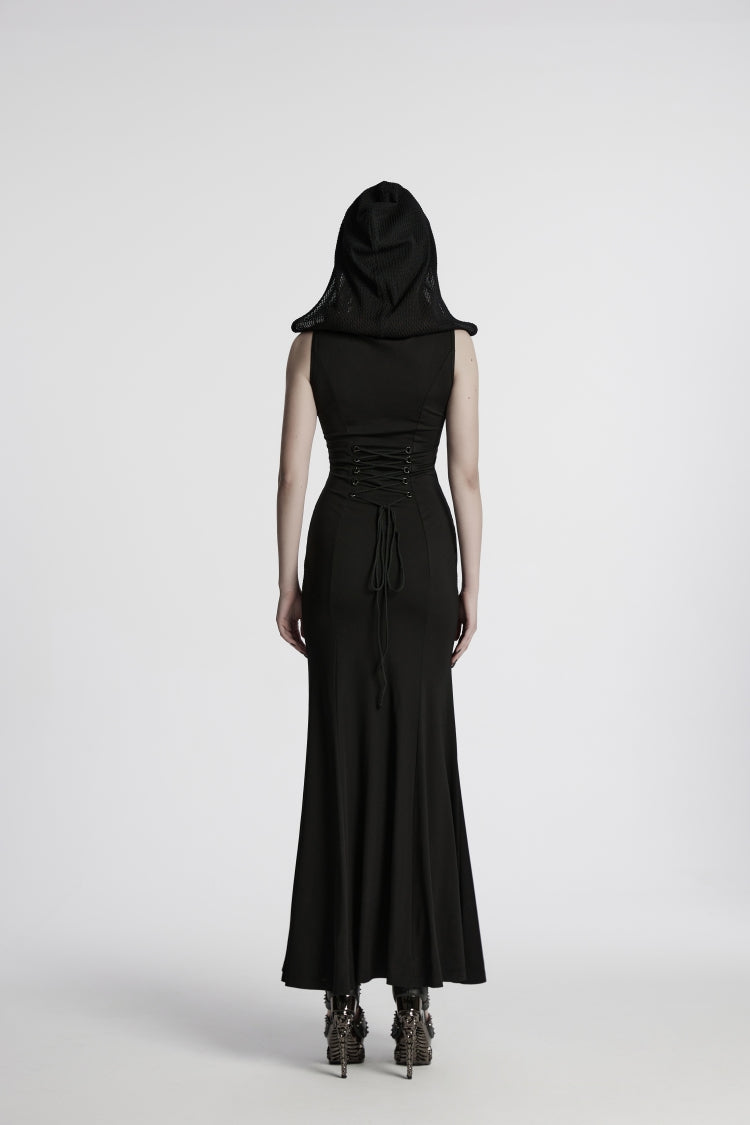 Off Shoulder Sleeveless Spliced Lace-Up Slim Mesh Studded Eyelet Punk Dress