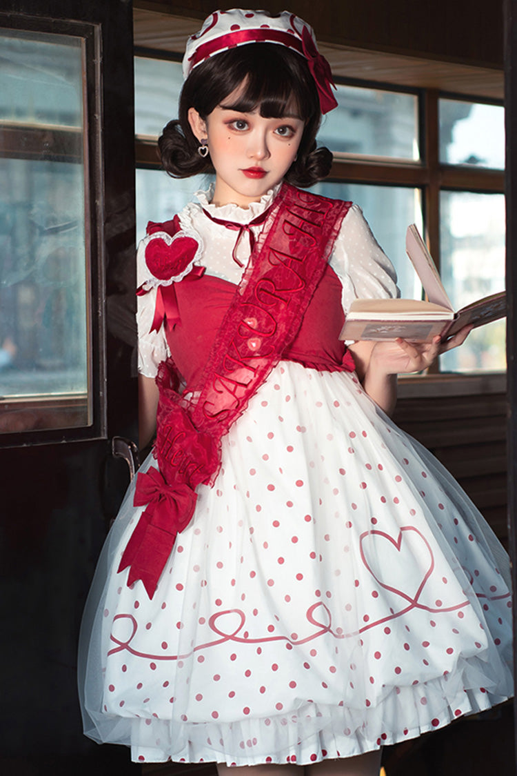 Scarlet Sweet Lolita Dress with Hollow Hearts and Polka Dots