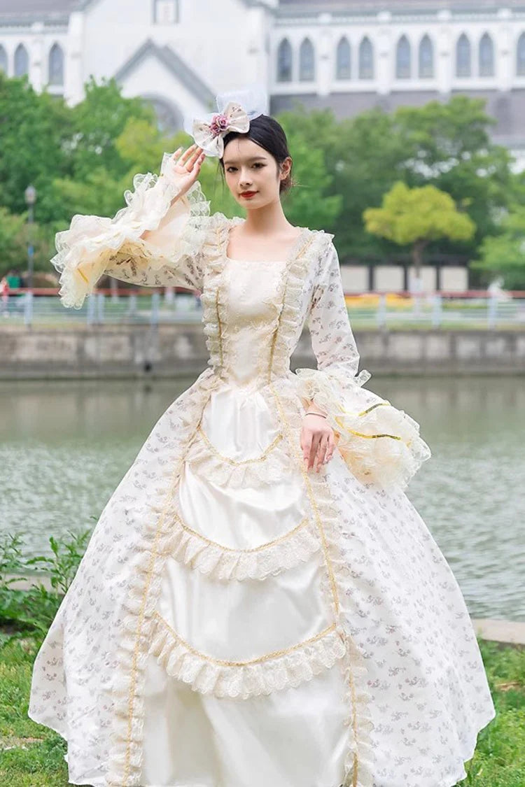 Champagne Medieval Court Cardigan Print Vintage Princess Lolita Victorian Dress