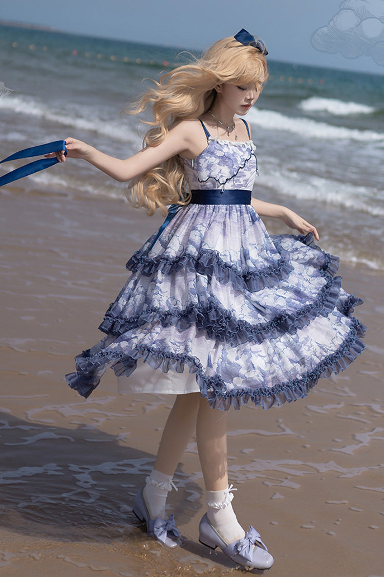 Multi-Color Cumulonimbus Printed Sweet Lolita JSK Dress - Multi-Layer Ruffled