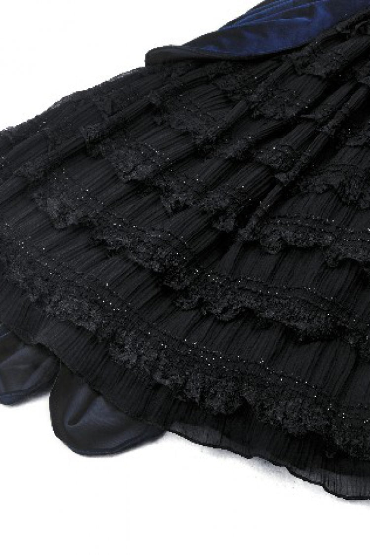 Black/Blue Multi-Layered Lace Slip Dress for Women