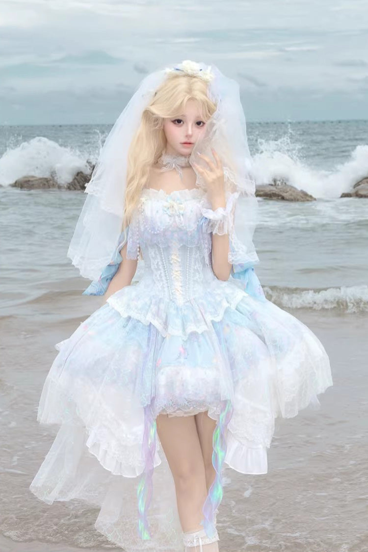 Mermaid's Tears Sleeveless Ombre Print Pearl JSK Set - Sea Blue