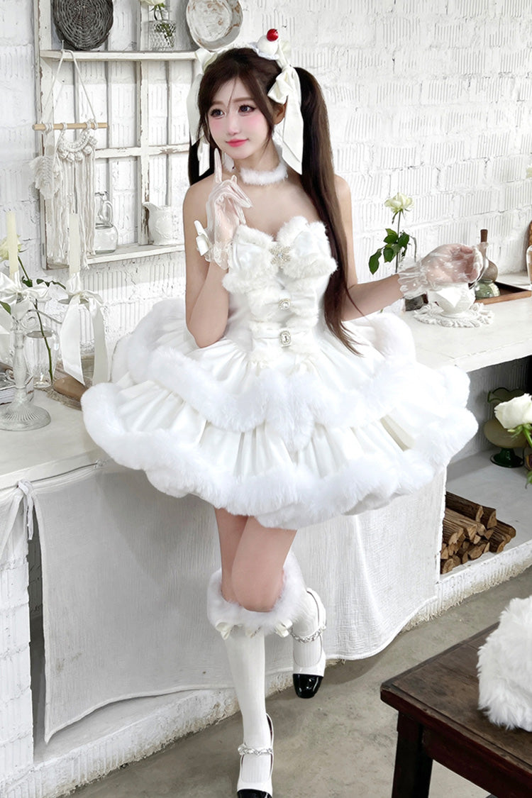 Ivory Double-Layered Bow Princess Strapless Dress