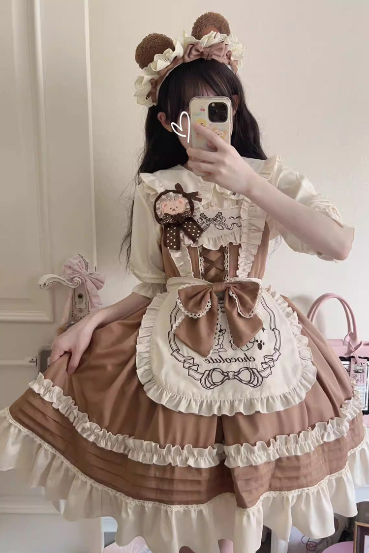 Chocolate Ruffle Bow Mille Crepe Jsk Dress - Sweet Princess Lolita