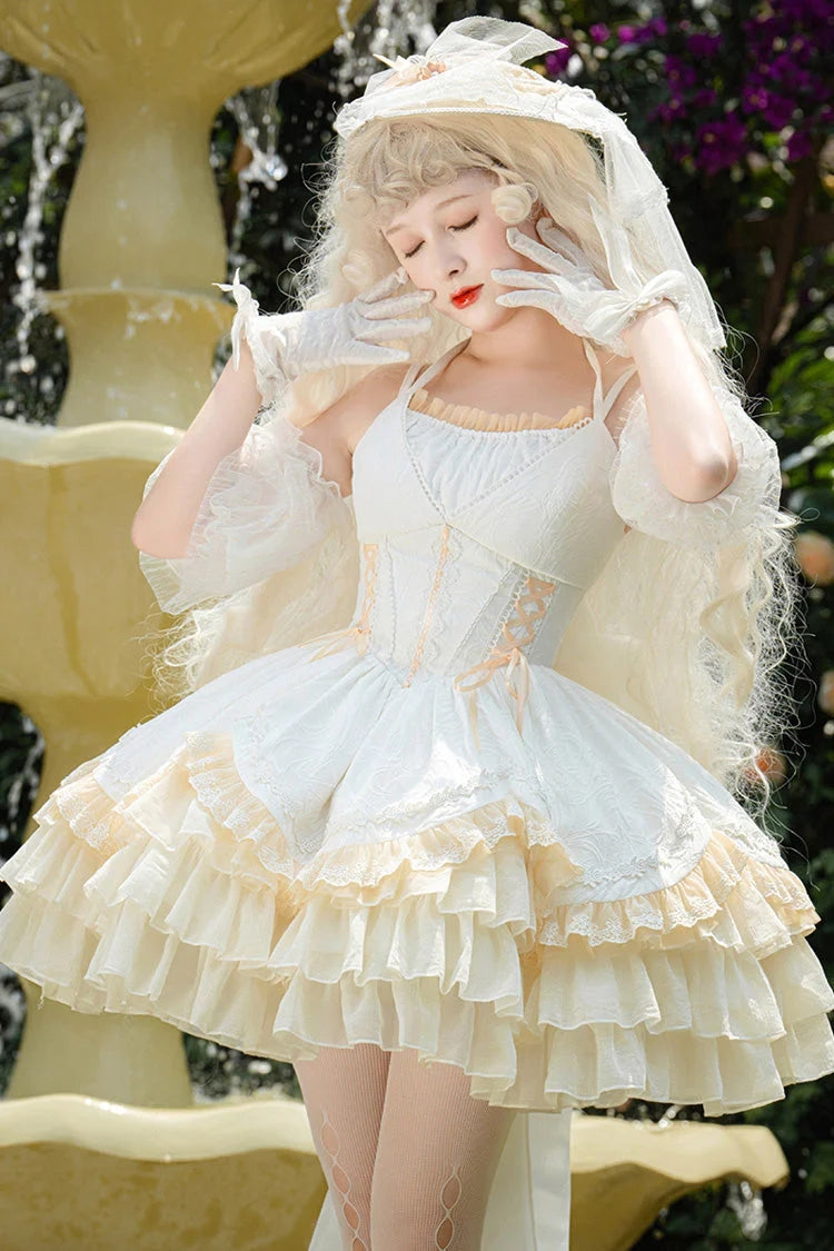 White Slim Ballet Multi-Layer Ruffle Sweet Elegant Princess Lolita Jsk Dress