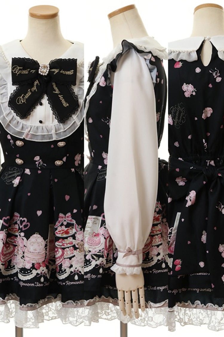 Afternoon Tea Print Ruffle Bowknot Lace Sweet Jirai Kei Plus Size Dress - 3 Colors