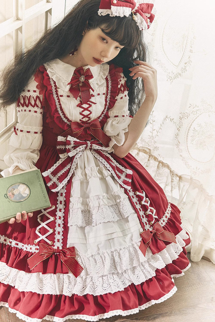 Red and White Sleeveless Layered Lace Jumper by Tina's Gift
