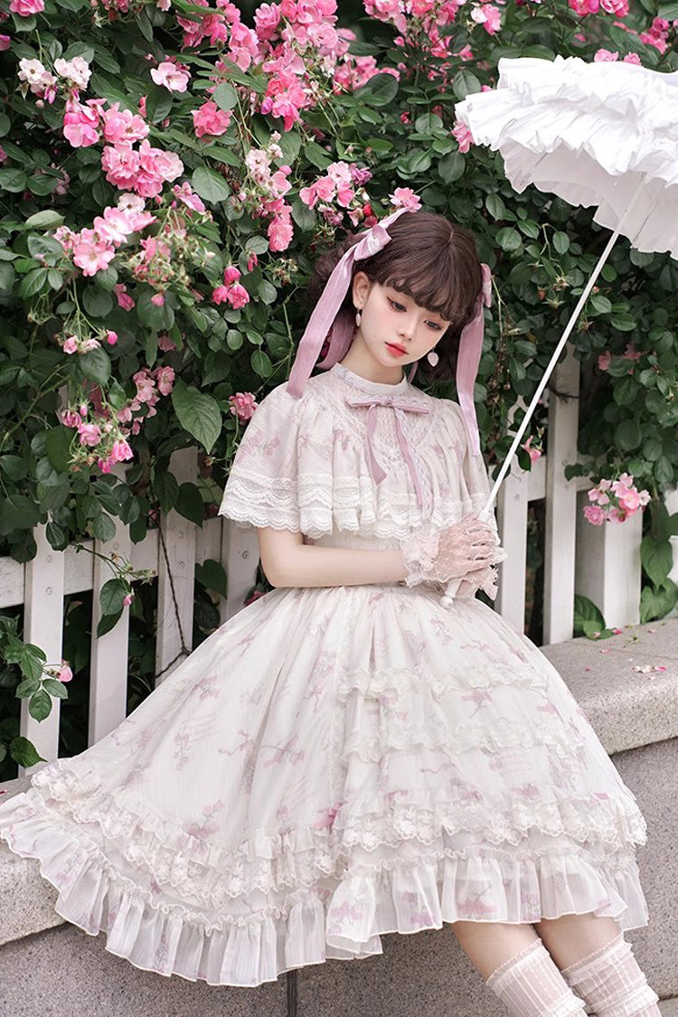 Multicolor Bellflower Printed Lace Sweet Princess Lolita Dress
