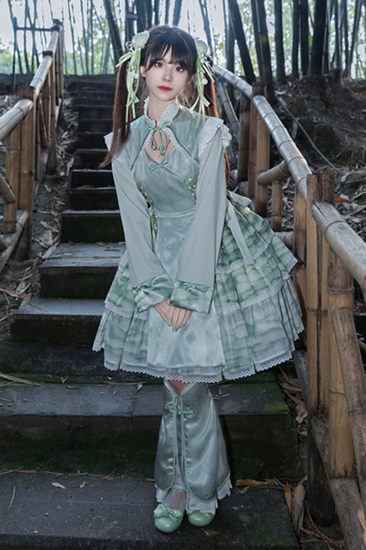 Cheongsam Ink Print Multilayer Bow Sweet Chinese Lolita Jumper Dress 2 Colors