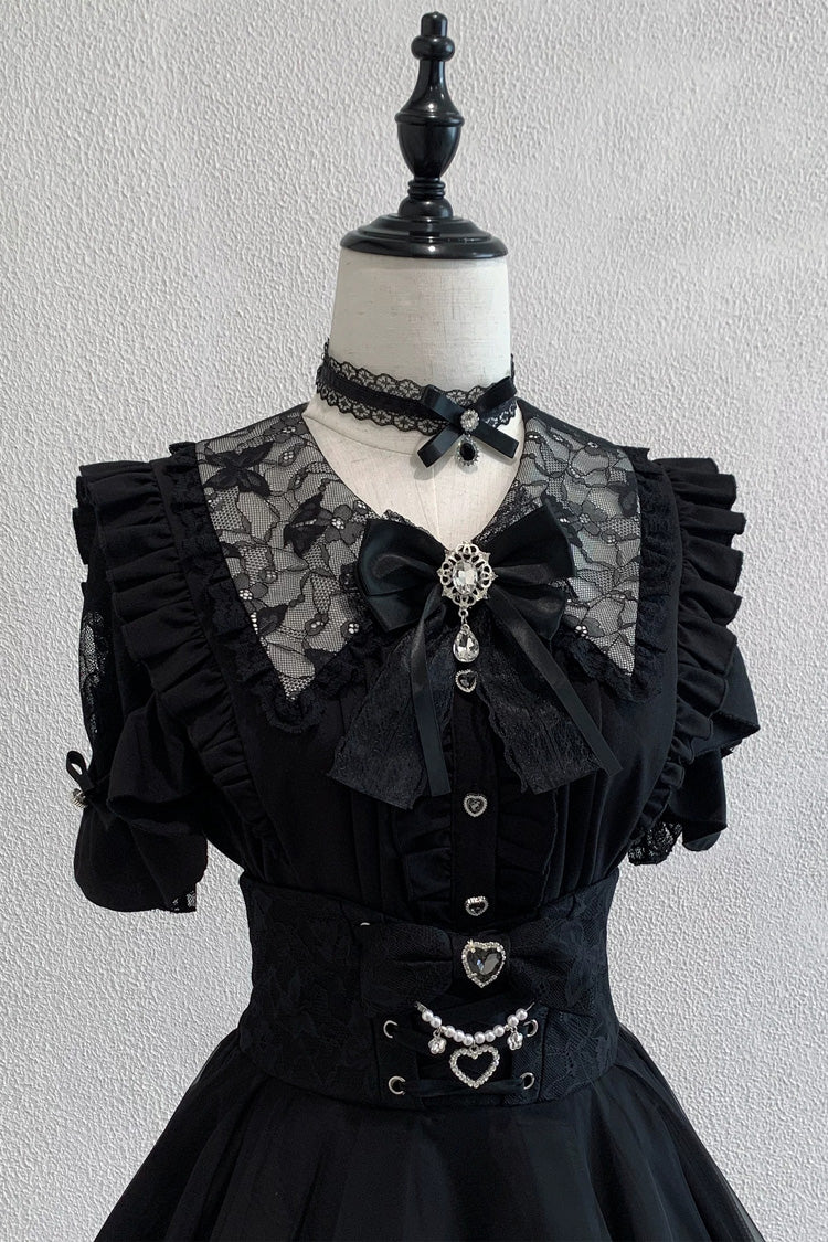 Onyx Collar Short-Sleeve Double Ruffle Cut-Out Set - Dreamy Love Ballad