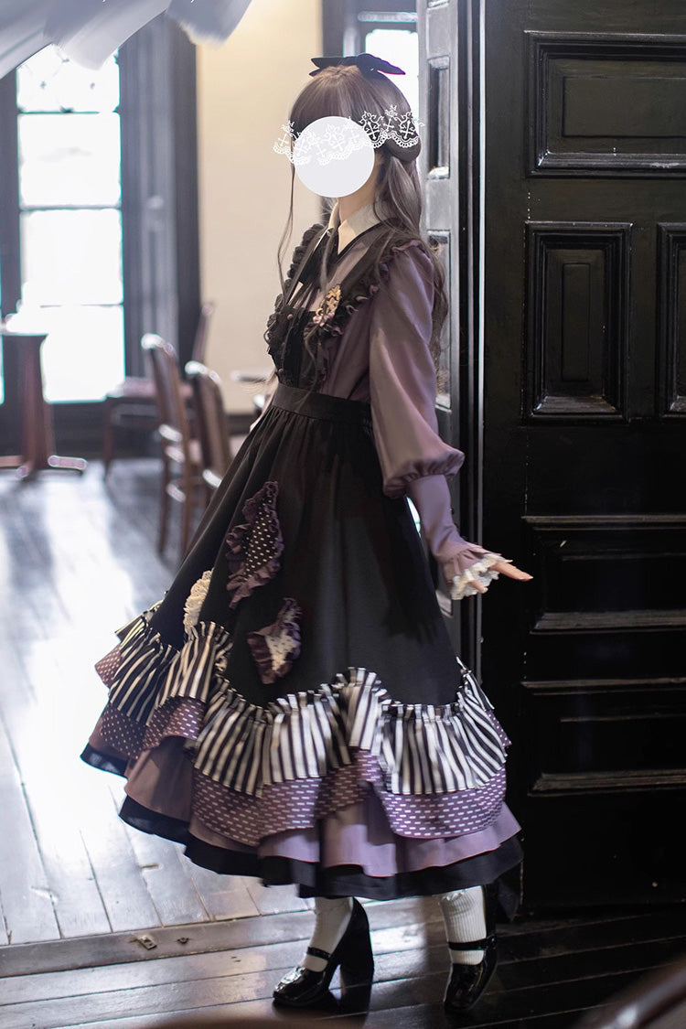Black Stripe Print Bow Asymmetric Sweet Jumper - Witch Academy