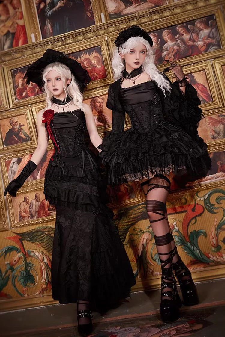 Black Multi-Layer Jacquard Ruffled Witch Gothic Skirt - Letters & Poems · Twilight