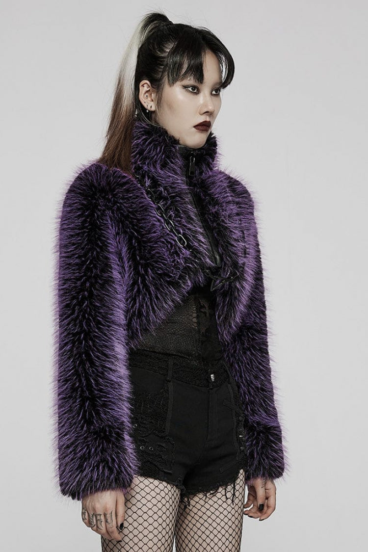 Steampunk Chain-Trimmed Long-Sleeve Women's Short Coat