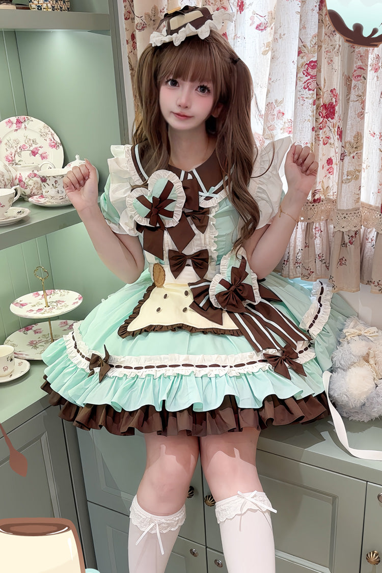 Cookies Short Sleeved Ruffled Sweet Lolita Tiered Dress - Maid Style