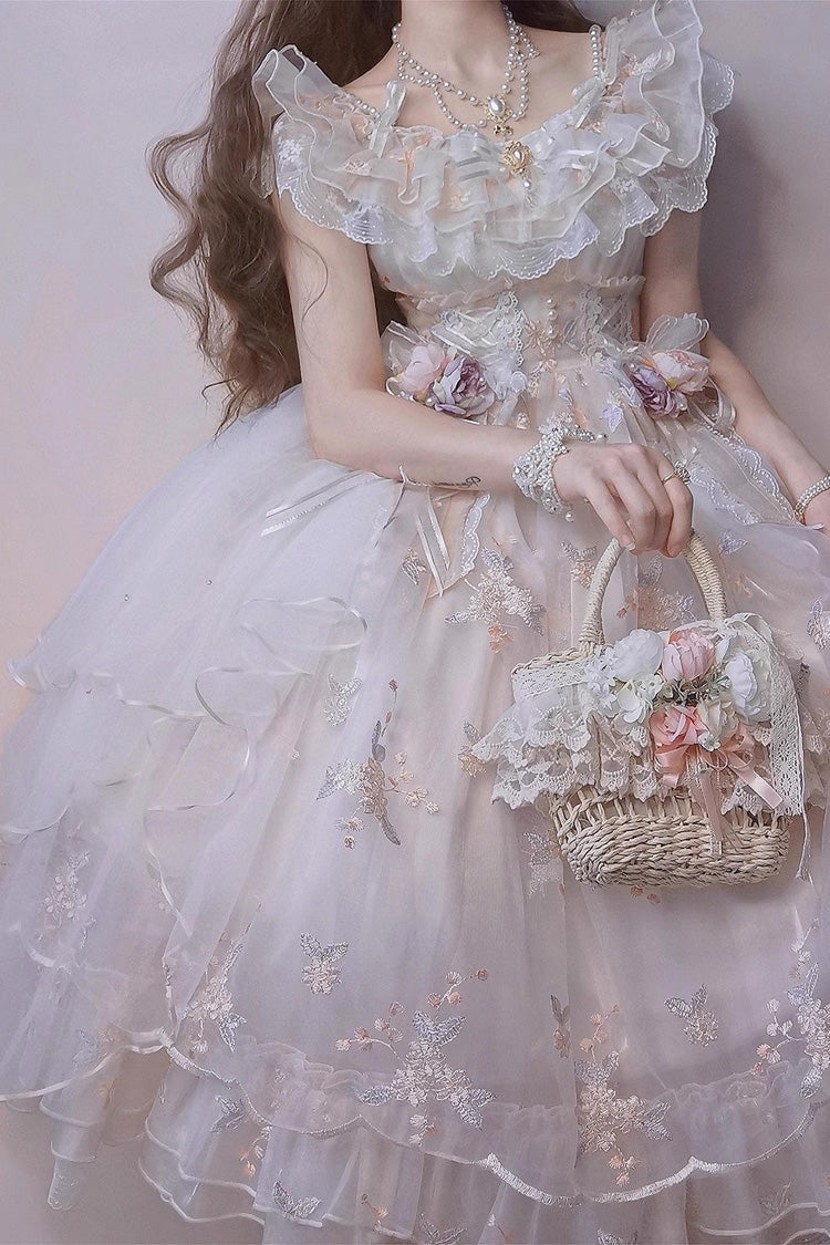 Cream Flora Multi-Layer Hanayome Embroidery Bow Frilled Sweet Lolita JSK Dress