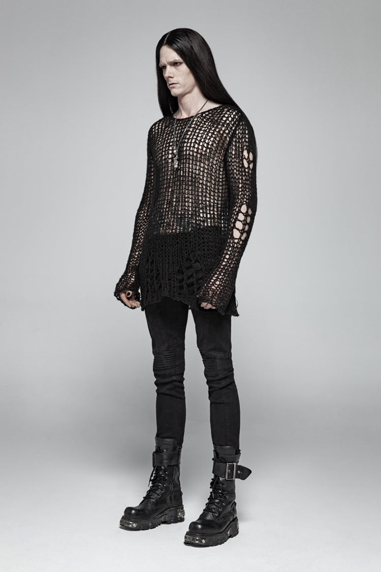 Steampunk Sweater for Men with Ripped Pullover Style