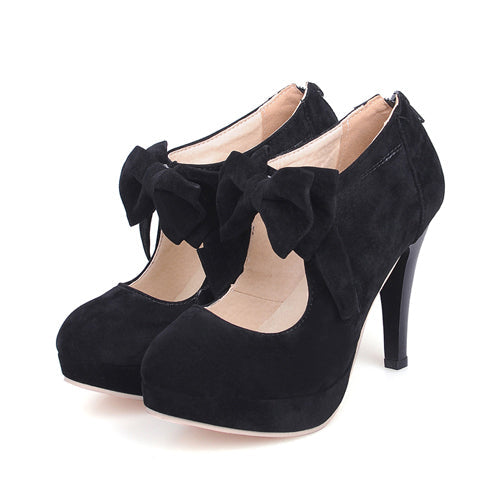 Lolita High Heel Shoes with Bowknot, Round Toe, Solid Color