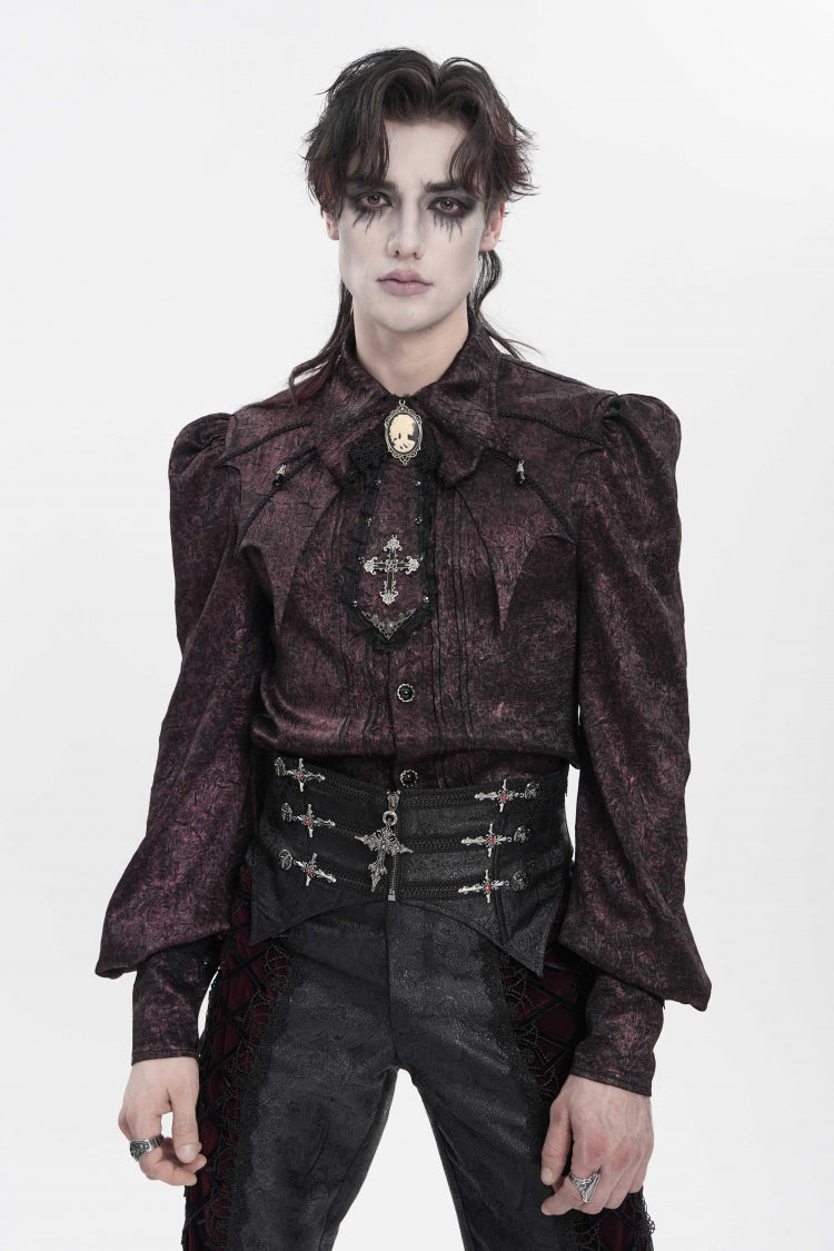 Scarlet Lapel Lantern Sleeve Jacquard Bow Men's Gothic Shirt