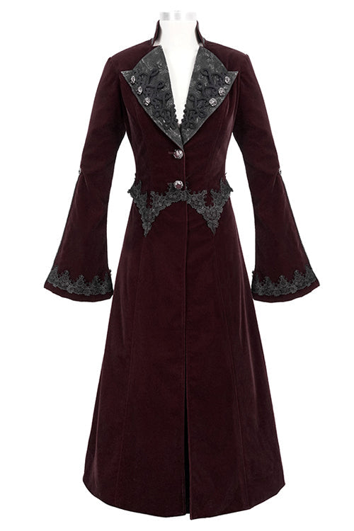 Scarlet Lace Flared Sleeve Velvet Gothic Coat