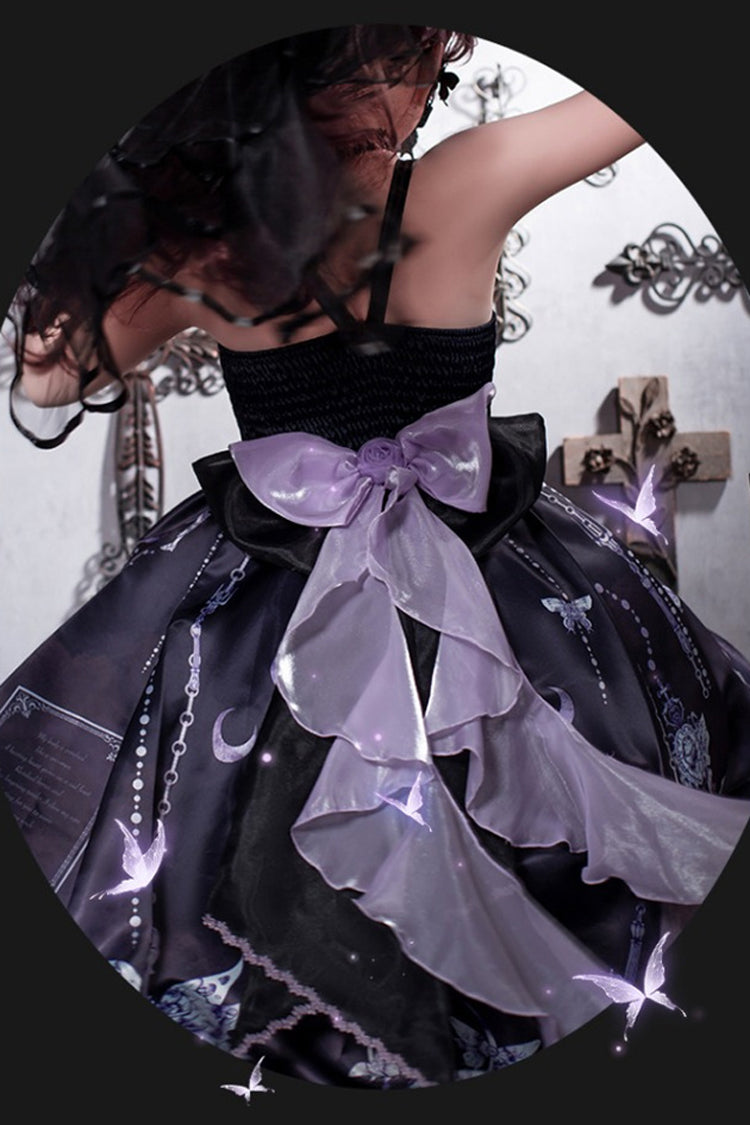 Black Feast of Bones Halterneck Multi-Layered Ruffled Lace Gothic Elegant JSK