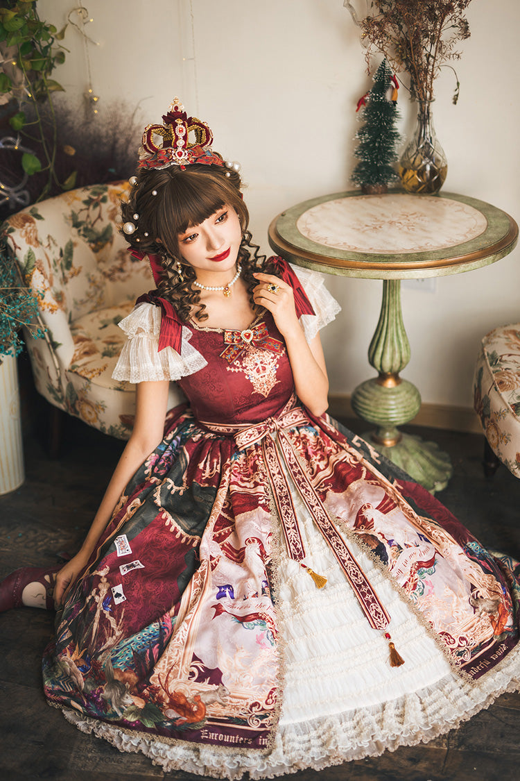 Red Kaleidoscope of Dreams Flying Sleeve Print Embroidery Cardigan Bow Classic Vintage Gorgeous Lolita