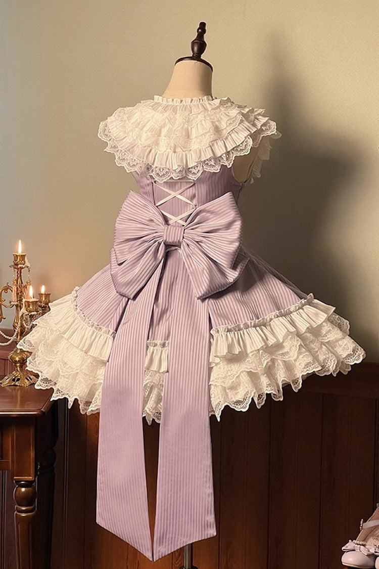 Violet Miss Tsundere Sleeveless Asymmetric Ruffled Bow Lace Princess Dress