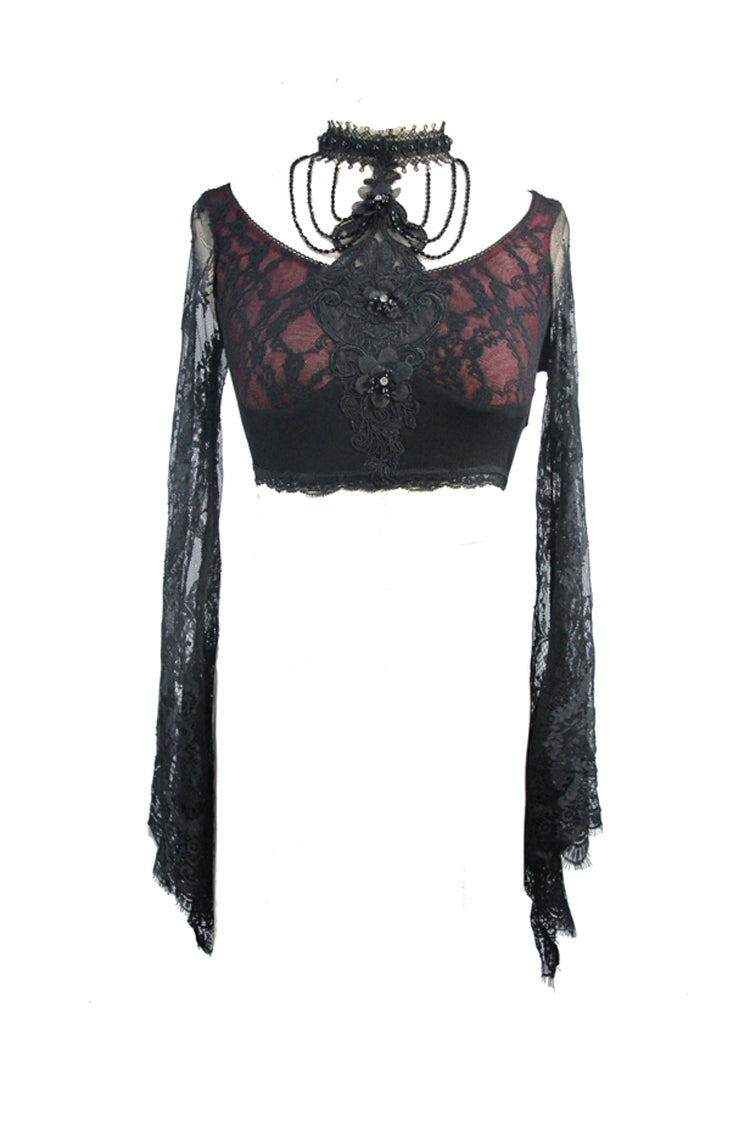 Openwork Sunscreen Long Sleeve Gothic Shirt for Women Lace Super Short