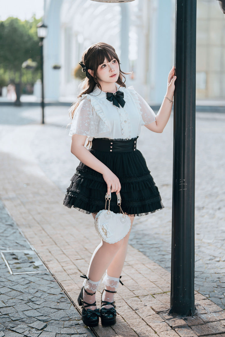 Velvet Bunny Double-Layered Ruffled Lace Sailor Collar Plus-Size Two-Piece